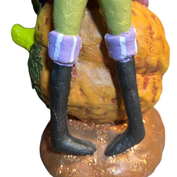 Folk Art Pumpkin Figurine Halloween Flocked Hat Whimsical Suit 12.5" tall x 6" d - Picture 13 of 16